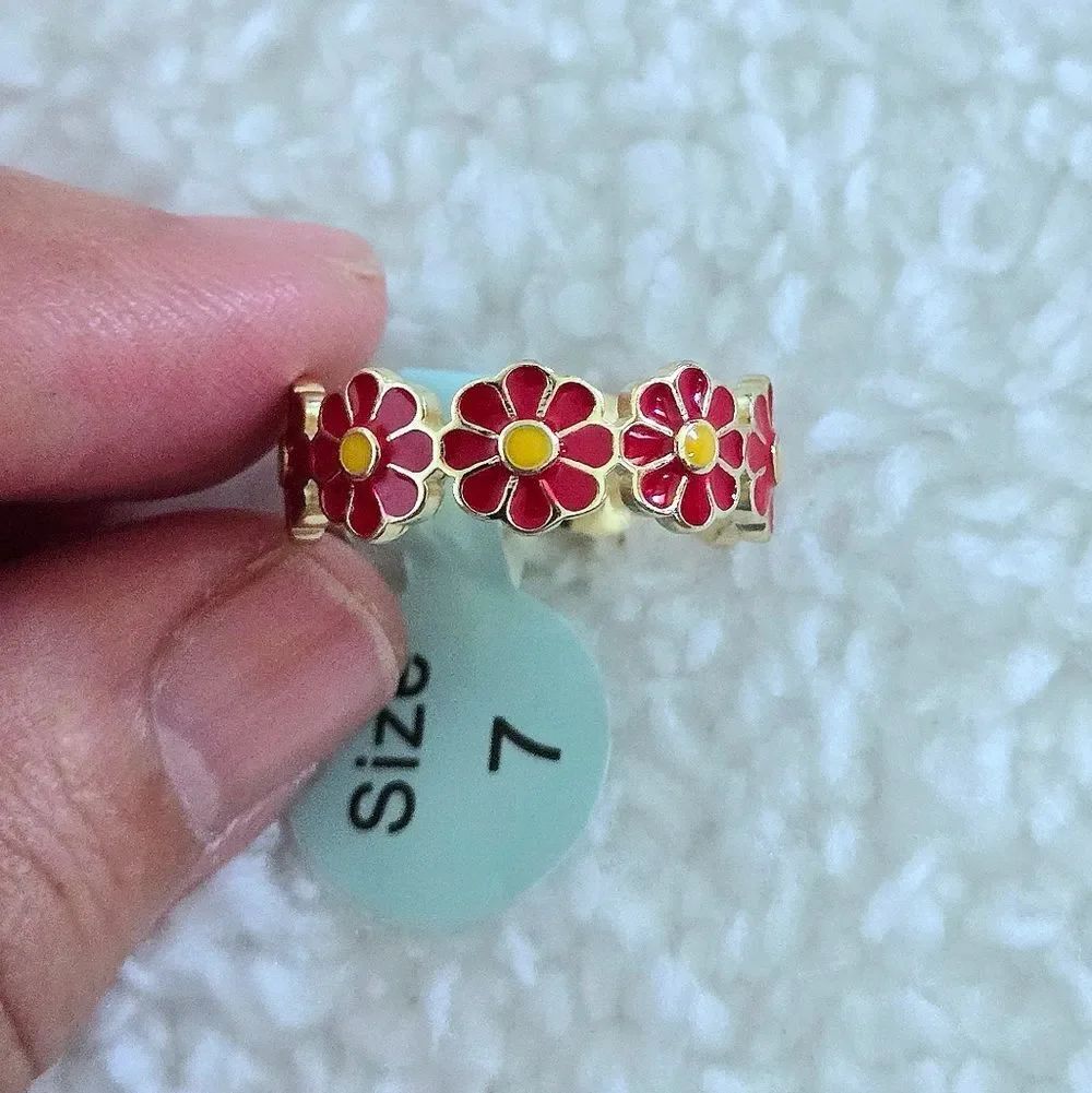 Cote d' Argent Red❤ and Yellow💛 Enamel Floral🌼 Wrap Around Ring - Picture 14 of 15